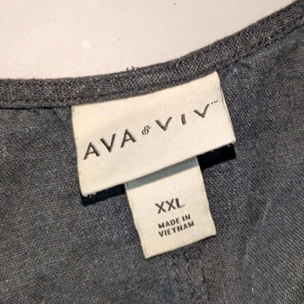 Ava & Viv Black Linen Blend V-Neck Tie Front Short Sleeve Top Plus Size XXL - Picture 6 of 7